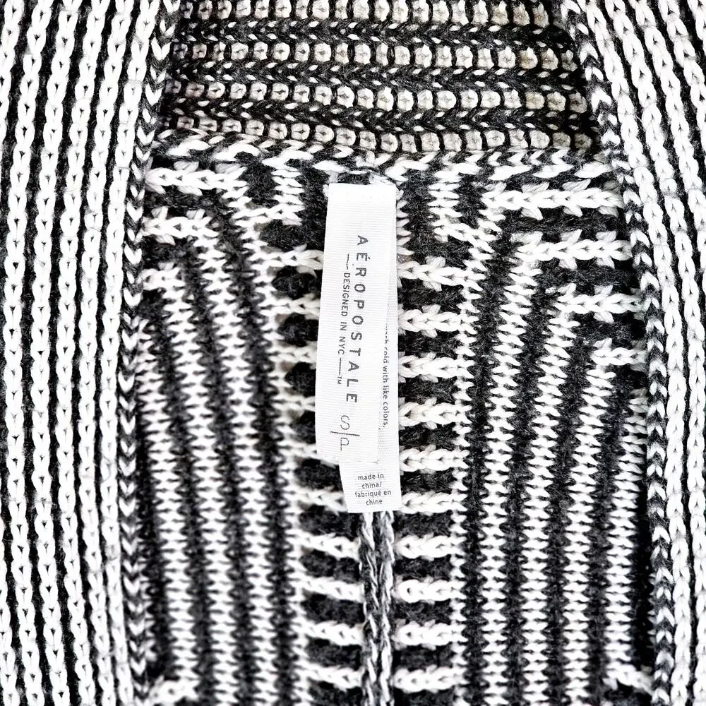 Aeropostale Women's Black White Cardigan Sweater Cable Knit Open Front Size S/P - Picture 3 of 7